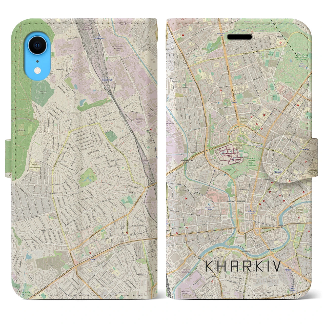 【ハルキウ】地図柄iPhoneケース（手帳両面タイプ・ナチュラル）iPhone XR 用