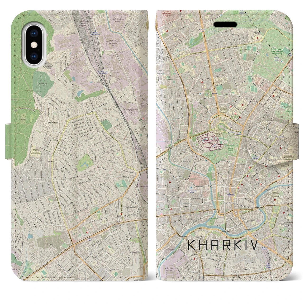 【ハルキウ】地図柄iPhoneケース（手帳両面タイプ・ナチュラル）iPhone XS Max 用