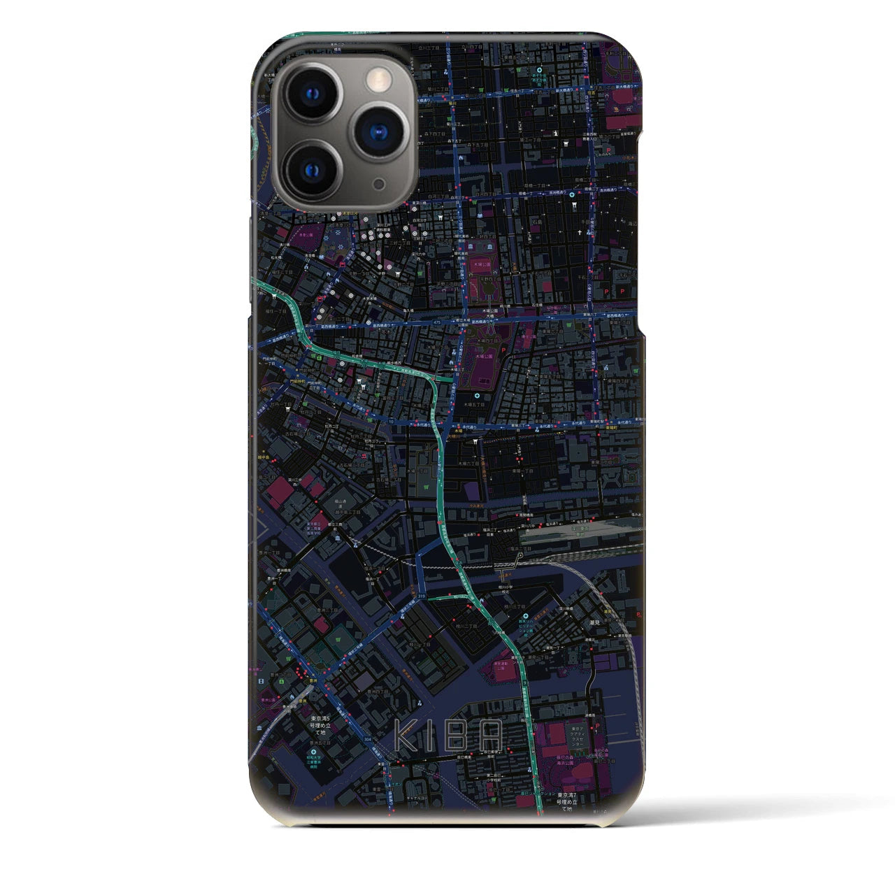 【木場】地図柄iPhoneケース（バックカバータイプ・ブラック）iPhone 11 Pro Max 用