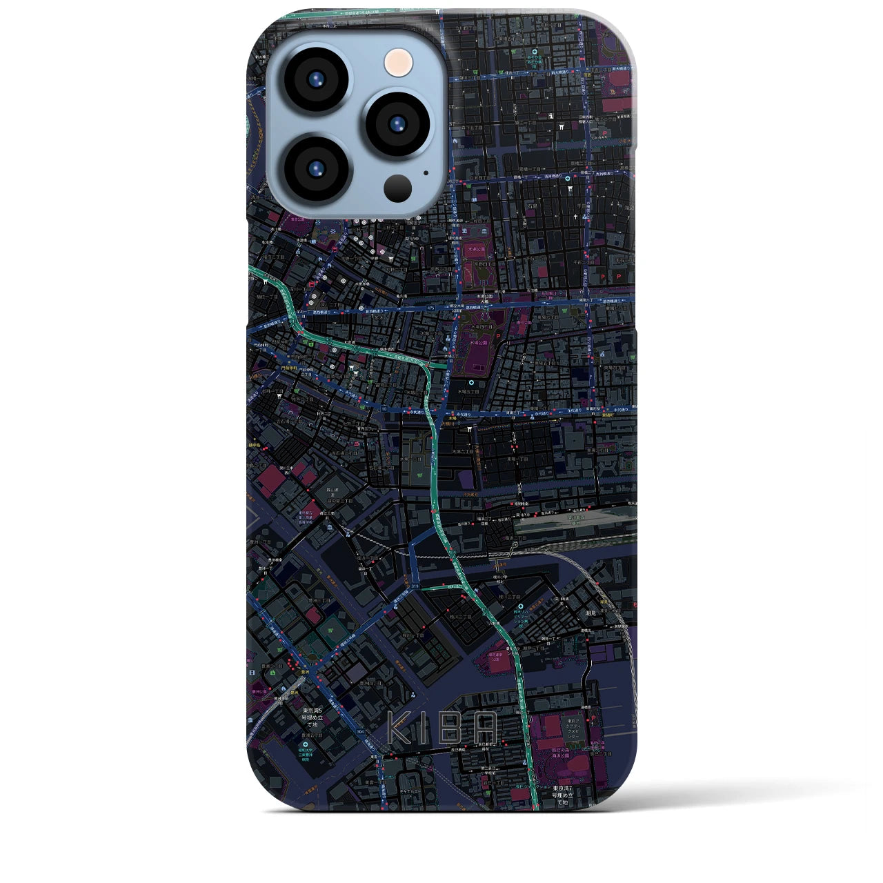 【木場】地図柄iPhoneケース（バックカバータイプ・ブラック）iPhone 13 Pro Max 用