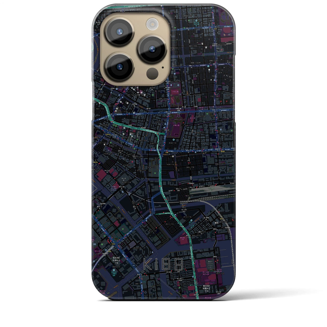 【木場】地図柄iPhoneケース（バックカバータイプ・ブラック）iPhone 14 Pro Max 用
