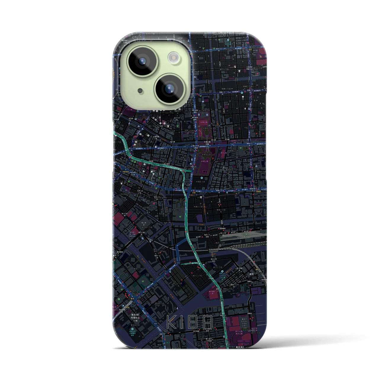 【木場】地図柄iPhoneケース（バックカバータイプ・ブラック）iPhone 15 用