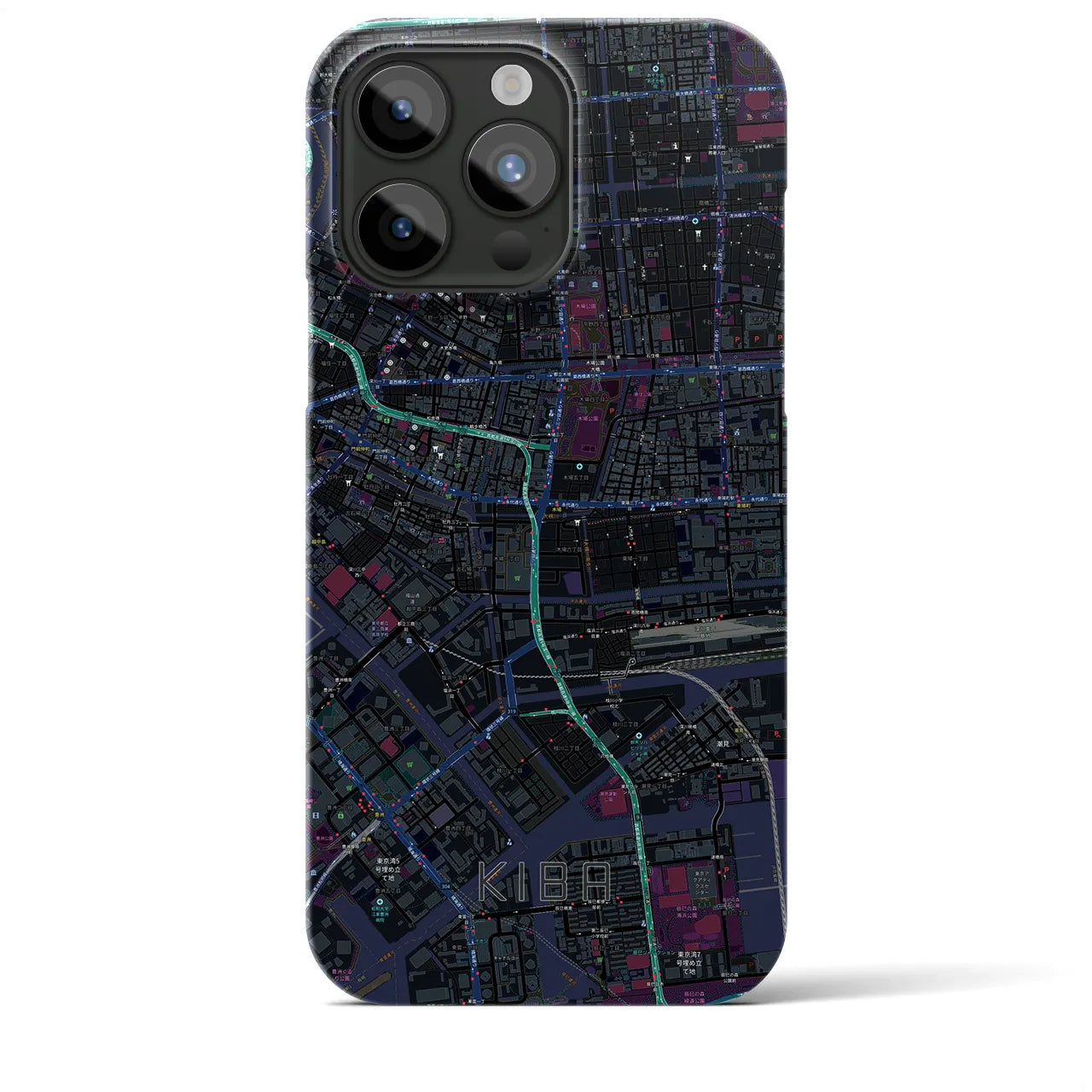 【木場】地図柄iPhoneケース（バックカバータイプ・ブラック）iPhone 15 Pro Max 用