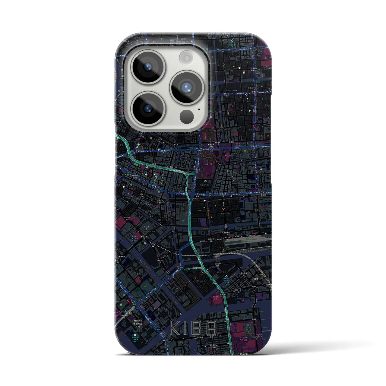 【木場】地図柄iPhoneケース（バックカバータイプ・ブラック）iPhone 15 Pro 用