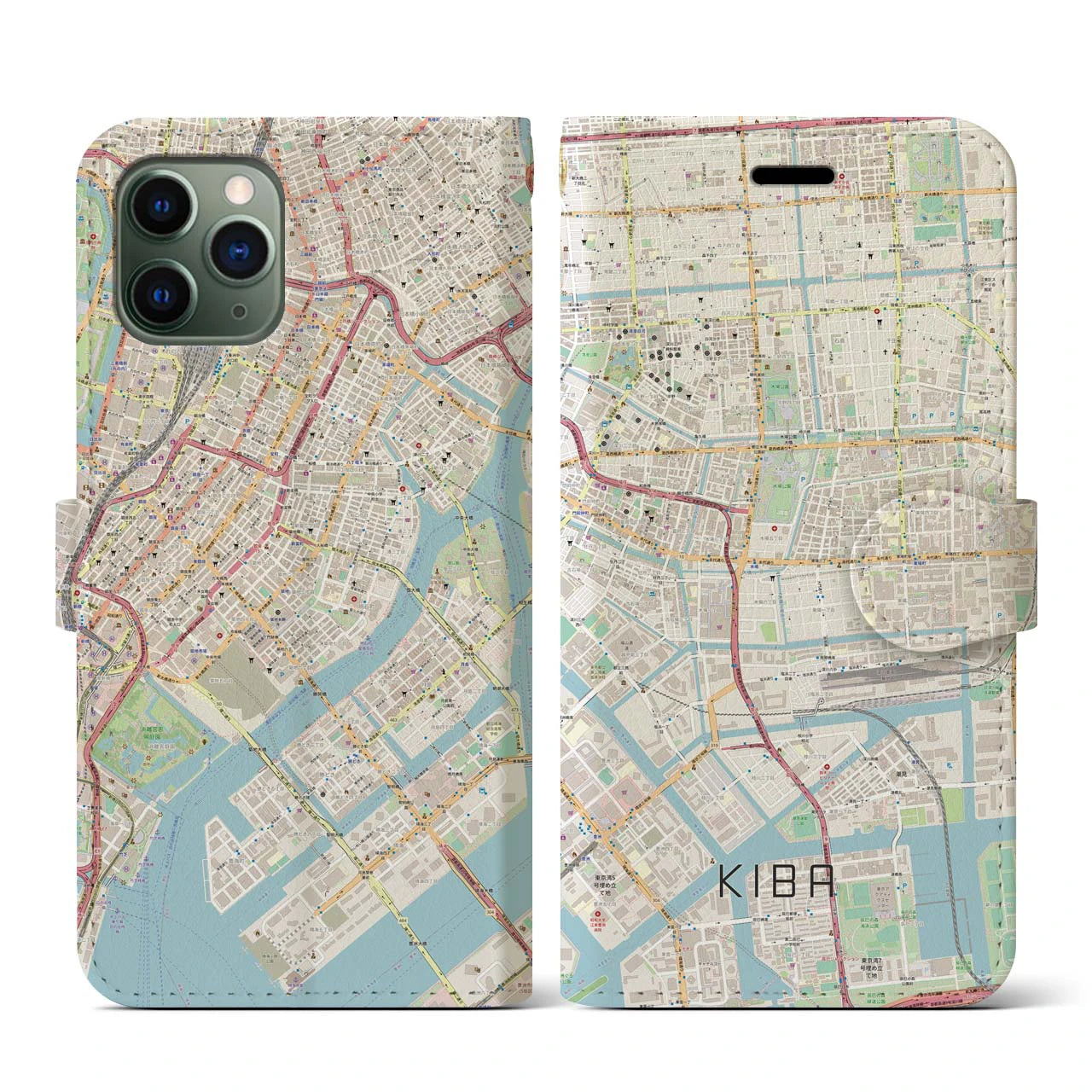 【木場】地図柄iPhoneケース（手帳両面タイプ・ナチュラル）iPhone 11 Pro 用