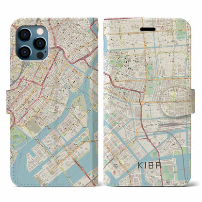 【木場（東京都）】地図柄iPhoneケース（手帳タイプ）ナチュラル・iPhone 12 / 12 Pro 用