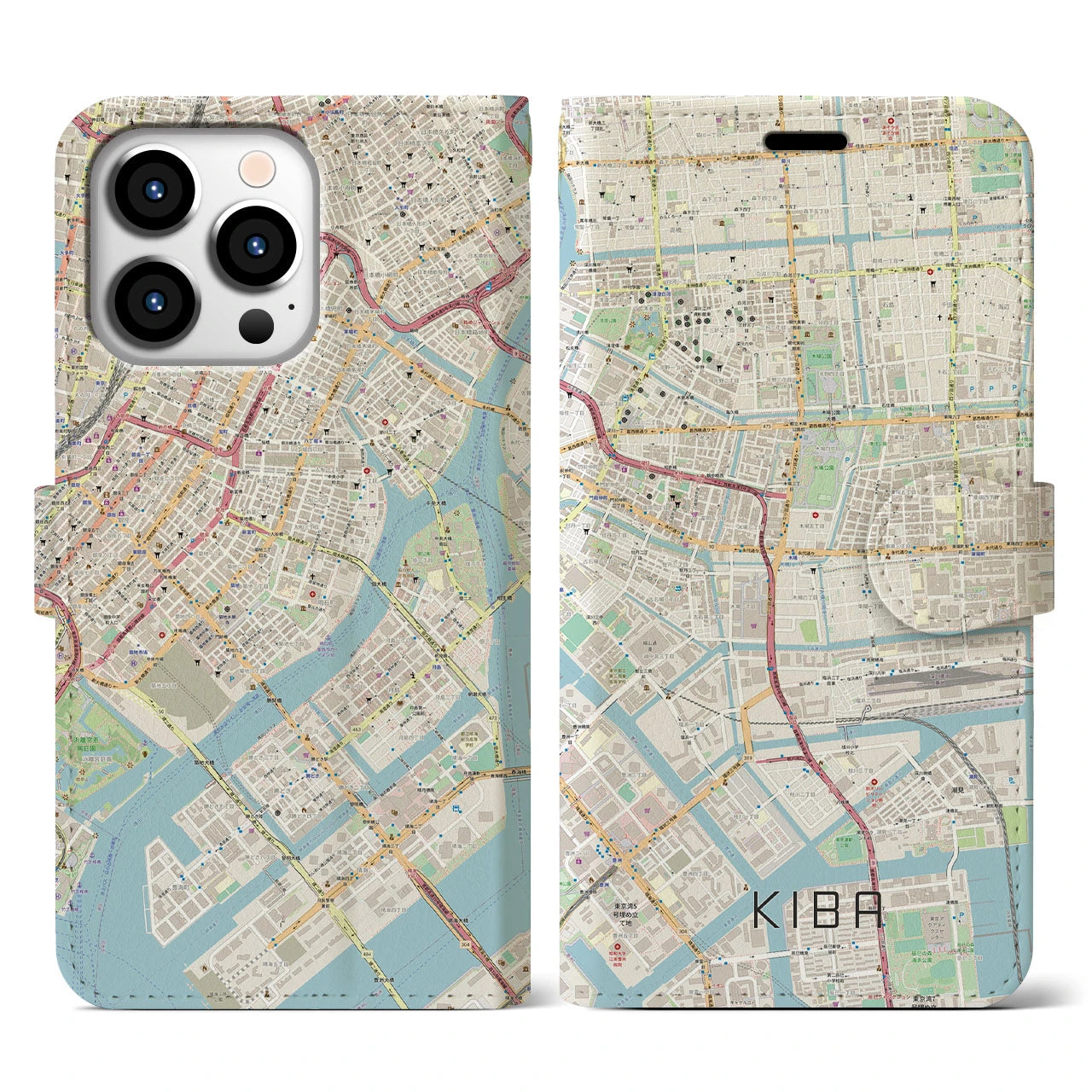 【木場】地図柄iPhoneケース（手帳両面タイプ・ナチュラル）iPhone 13 Pro 用
