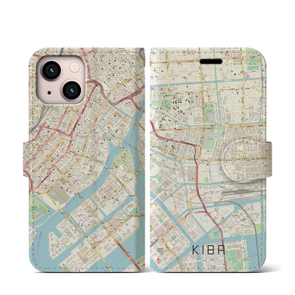 【木場（東京都）】地図柄iPhoneケース（手帳タイプ）ナチュラル・iPhone 13 mini 用