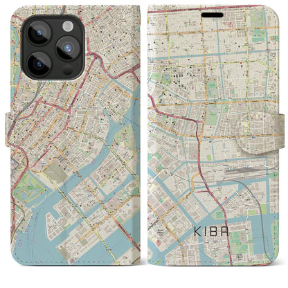 【木場（東京都）】地図柄iPhoneケース（手帳タイプ）ナチュラル・iPhone 15 Pro Max 用