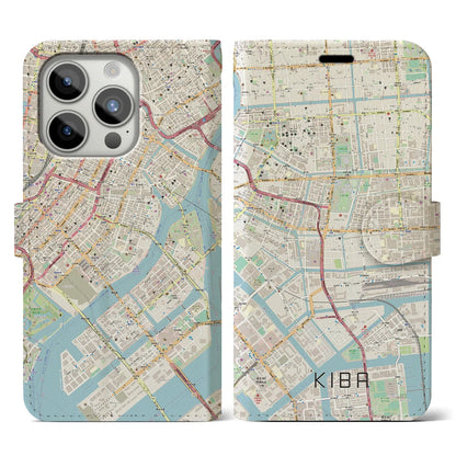 【木場（東京都）】地図柄iPhoneケース（手帳タイプ）ナチュラル・iPhone 15 Pro 用