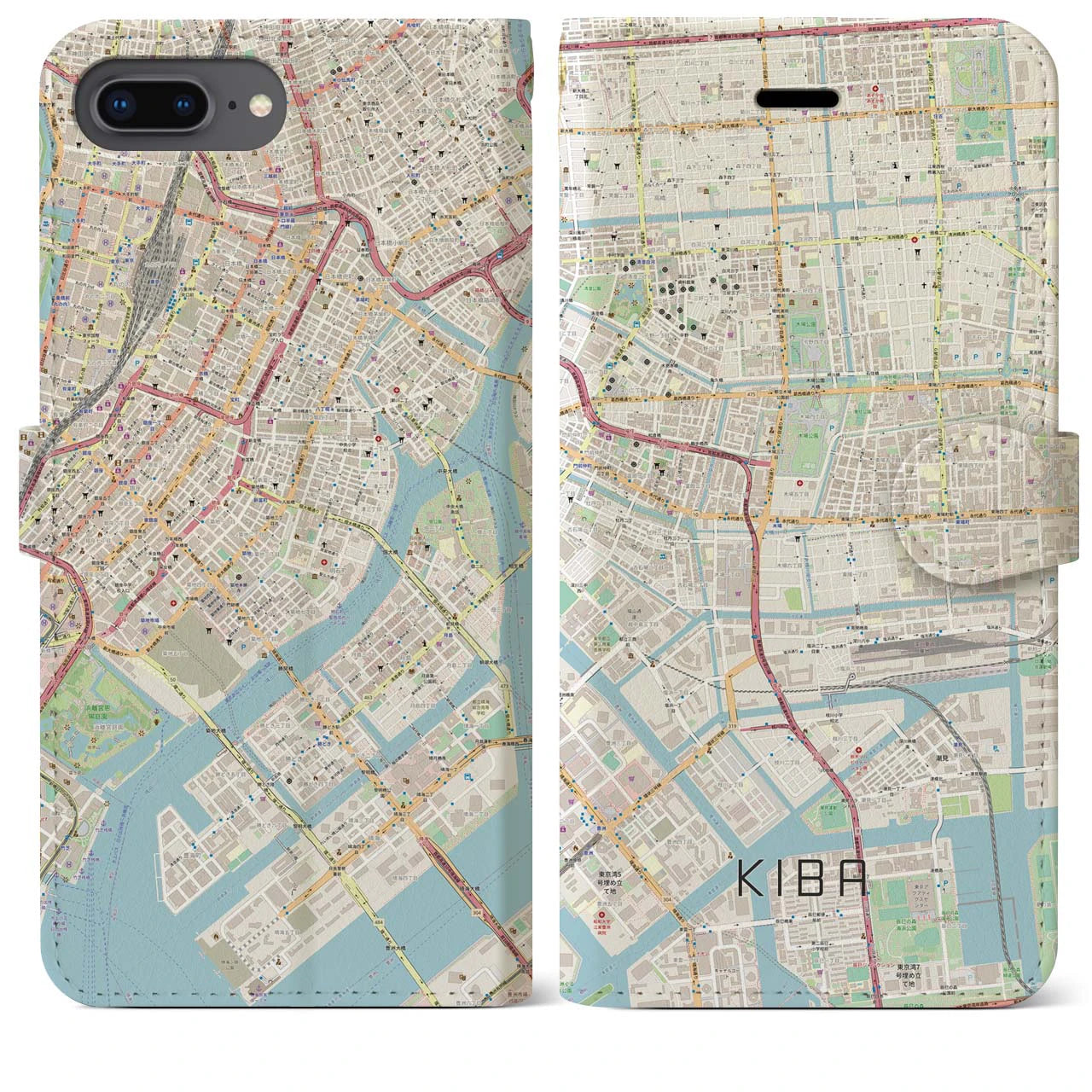 【木場】地図柄iPhoneケース（手帳両面タイプ・ナチュラル）iPhone 8Plus /7Plus / 6sPlus / 6Plus 用