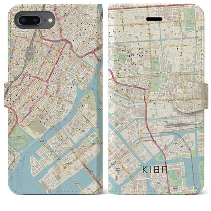 【木場（東京都）】地図柄iPhoneケース（手帳タイプ）ナチュラル・iPhone 8Plus /7Plus / 6sPlus / 6Plus 用