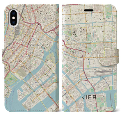 【木場（東京都）】地図柄iPhoneケース（手帳タイプ）ナチュラル・iPhone XS Max 用