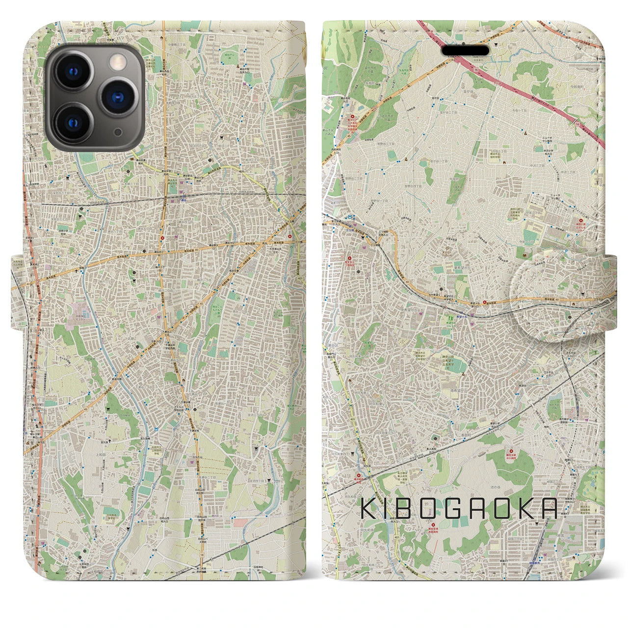 【希望ヶ丘】地図柄iPhoneケース（手帳両面タイプ・ナチュラル）iPhone 11 Pro Max 用