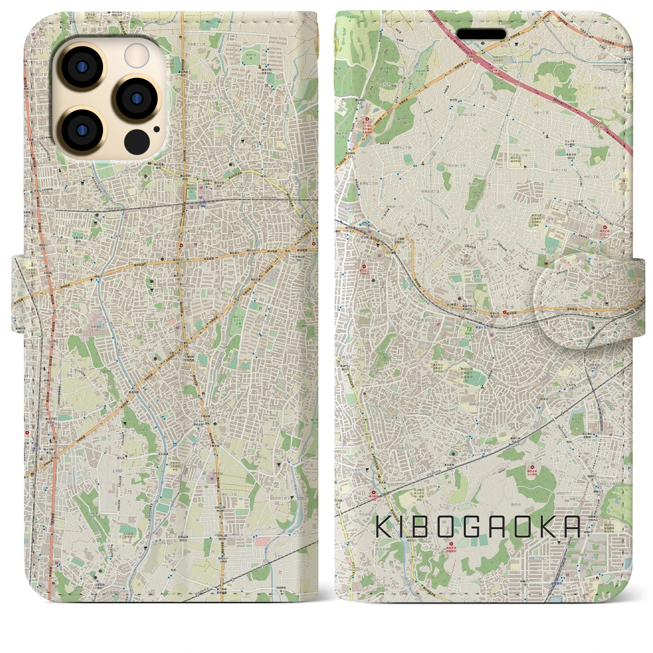 【希望ヶ丘】地図柄iPhoneケース（手帳両面タイプ・ナチュラル）iPhone 12 Pro Max 用