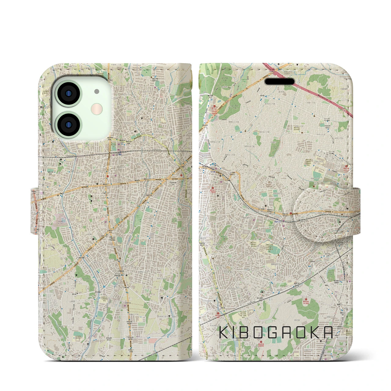 【希望ヶ丘（神奈川県）】地図柄iPhoneケース（手帳タイプ）ナチュラル・iPhone 12 mini 用
