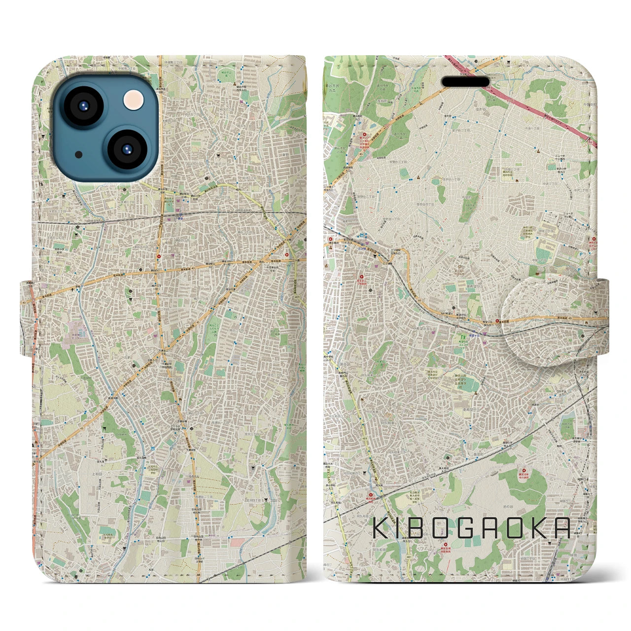 【希望ヶ丘（神奈川県）】地図柄iPhoneケース（手帳タイプ）ナチュラル・iPhone 13 用