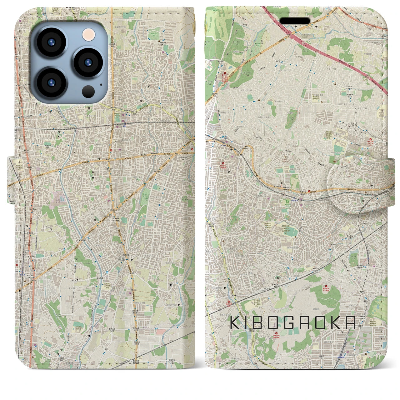 【希望ヶ丘】地図柄iPhoneケース（手帳両面タイプ・ナチュラル）iPhone 13 Pro Max 用