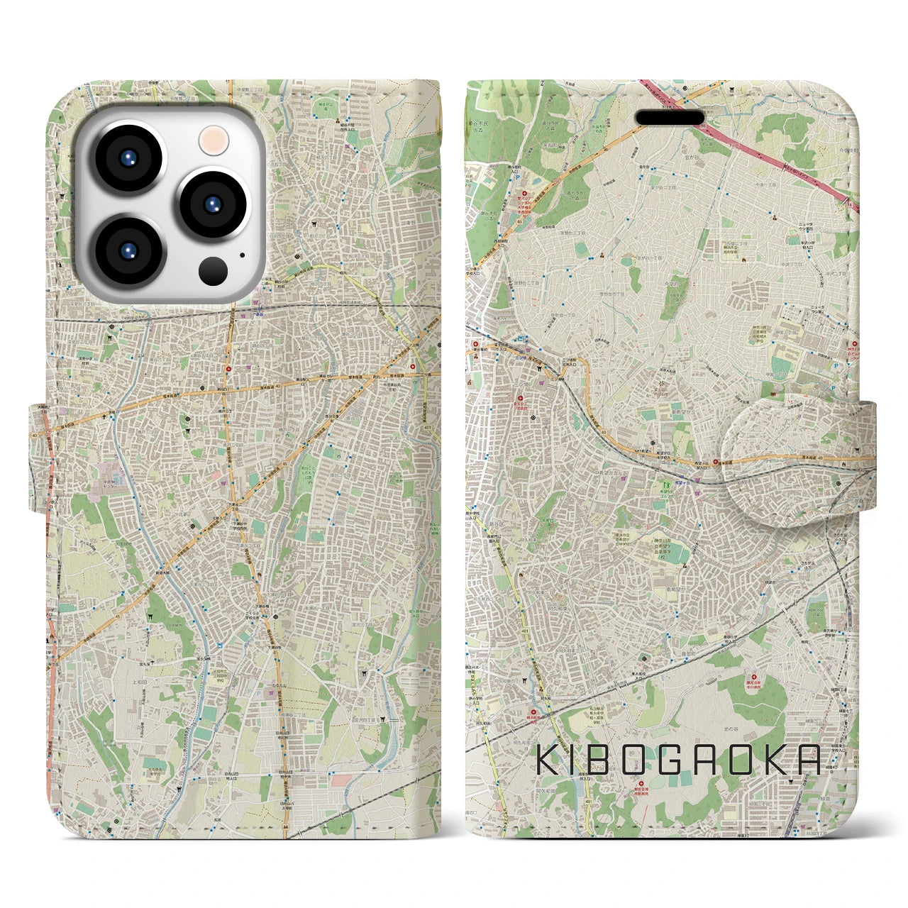 【希望ヶ丘（神奈川県）】地図柄iPhoneケース（手帳タイプ）ナチュラル・iPhone 13 Pro 用