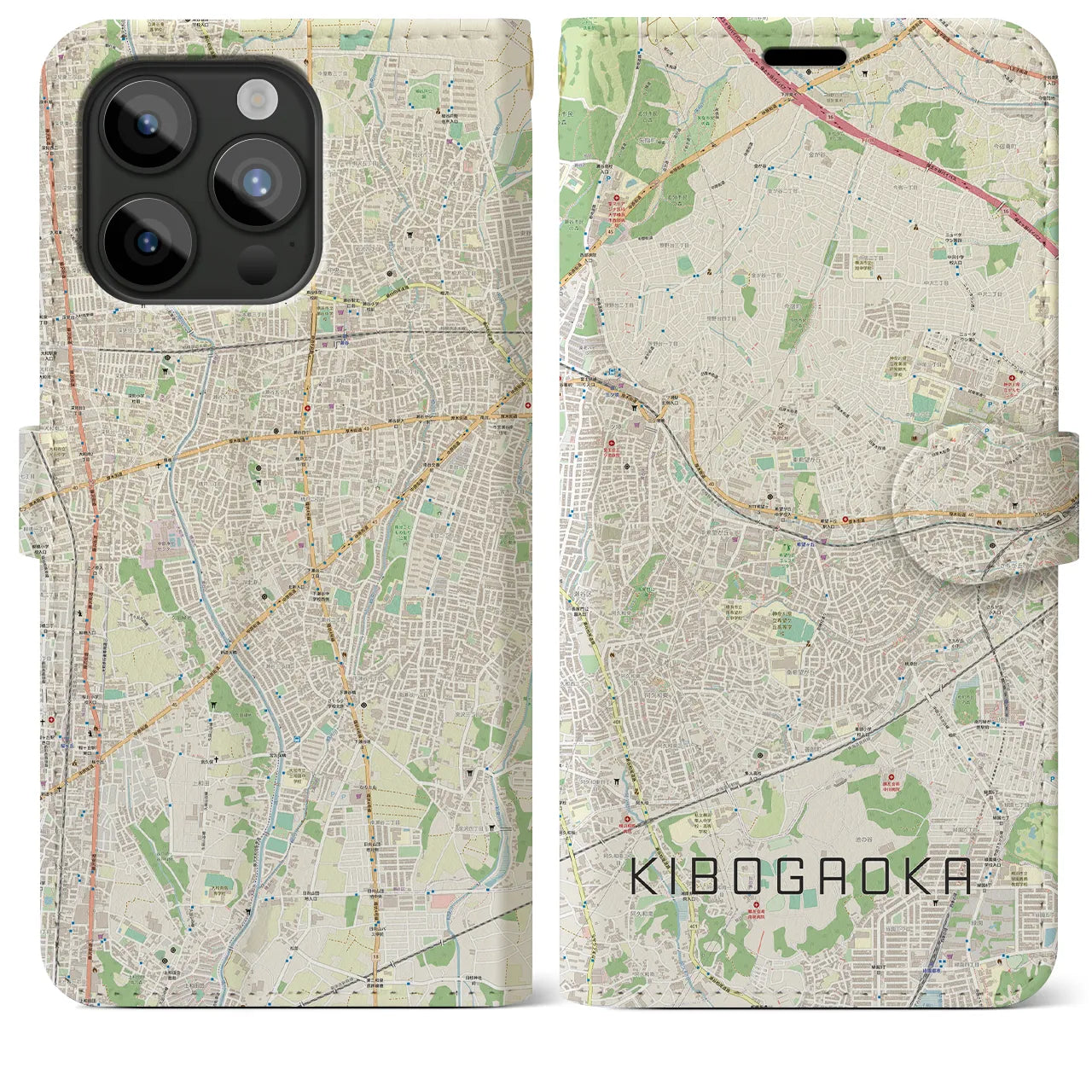 【希望ヶ丘】地図柄iPhoneケース（手帳両面タイプ・ナチュラル）iPhone 15 Pro Max 用