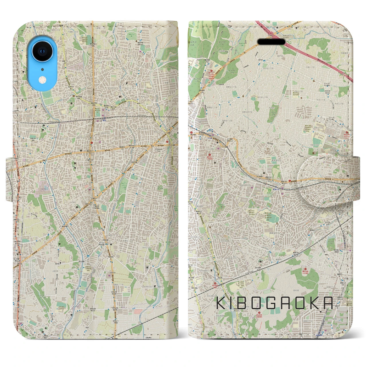 【希望ヶ丘】地図柄iPhoneケース（手帳両面タイプ・ナチュラル）iPhone XR 用