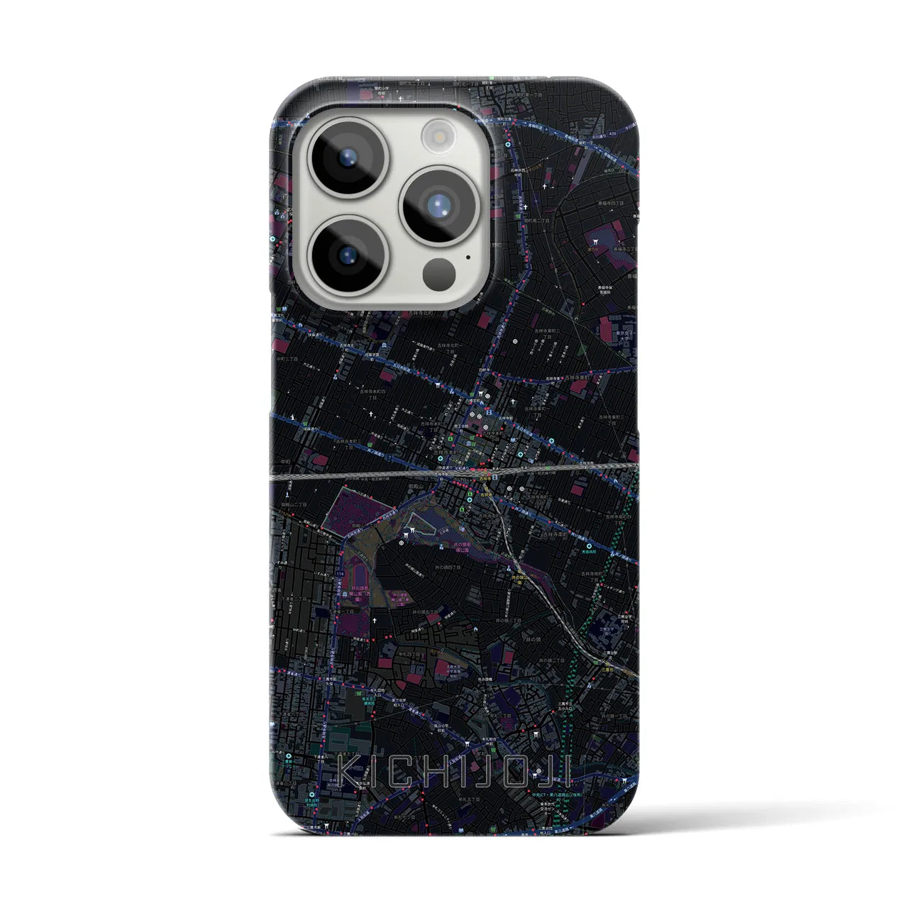【吉祥寺2】地図柄iPhoneケース（バックカバータイプ・ブラック）iPhone 15 Pro 用