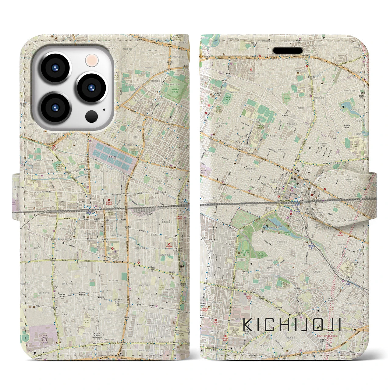【吉祥寺2】地図柄iPhoneケース（手帳両面タイプ・ナチュラル）iPhone 13 Pro 用