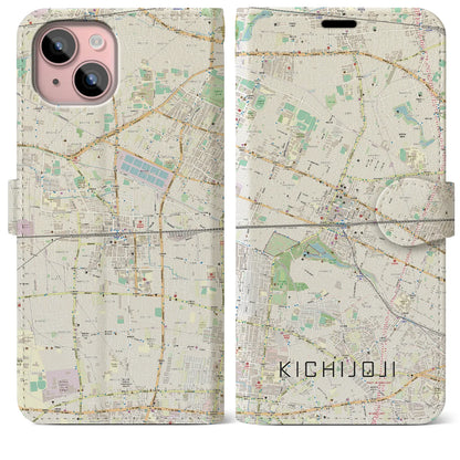 【吉祥寺2（東京都）】地図柄iPhoneケース（手帳タイプ）ナチュラル・iPhone 15 Plus 用