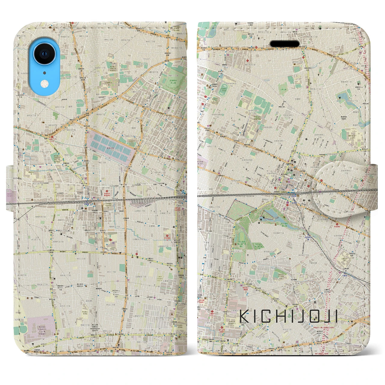 【吉祥寺2】地図柄iPhoneケース（手帳両面タイプ・ナチュラル）iPhone XR 用
