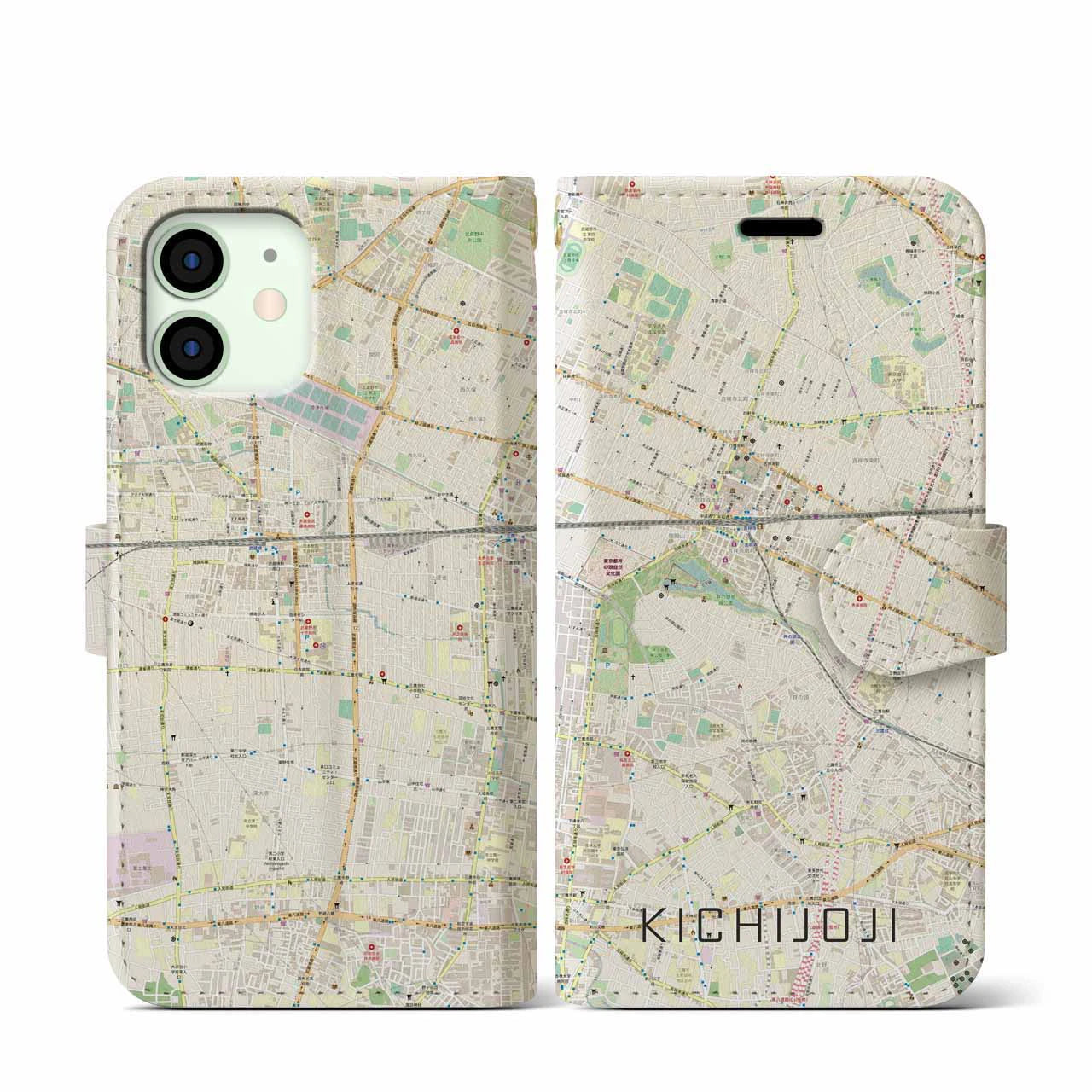 【吉祥寺】地図柄iPhoneケース（手帳両面タイプ・ナチュラル）iPhone 12 mini 用