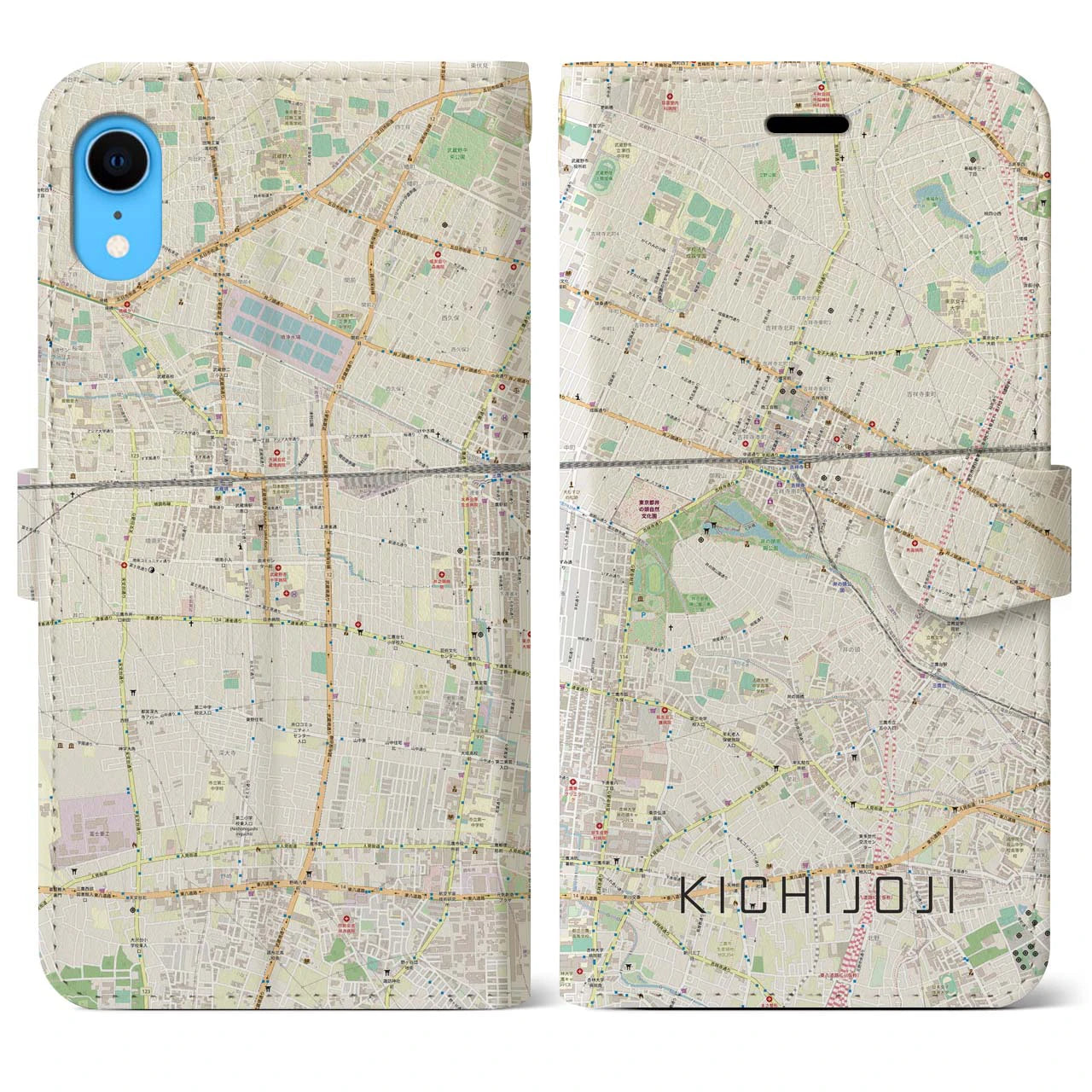 【吉祥寺】地図柄iPhoneケース（手帳両面タイプ・ナチュラル）iPhone XR 用