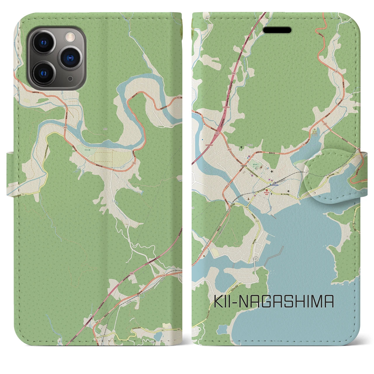 【紀伊長島】地図柄iPhoneケース（手帳両面タイプ・ナチュラル）iPhone 11 Pro Max 用