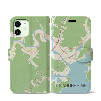 【紀伊長島（三重県）】地図柄iPhoneケース（手帳タイプ）ナチュラル・iPhone 12 mini 用