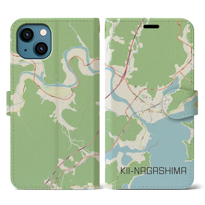 【紀伊長島（三重県）】地図柄iPhoneケース（手帳タイプ）ナチュラル・iPhone 13 用