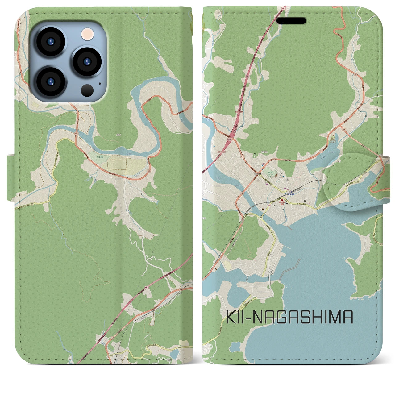 【紀伊長島】地図柄iPhoneケース（手帳両面タイプ・ナチュラル）iPhone 13 Pro Max 用