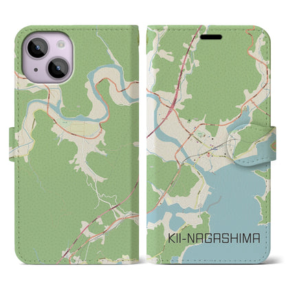 【紀伊長島（三重県）】地図柄iPhoneケース（手帳タイプ）ナチュラル・iPhone 14 用