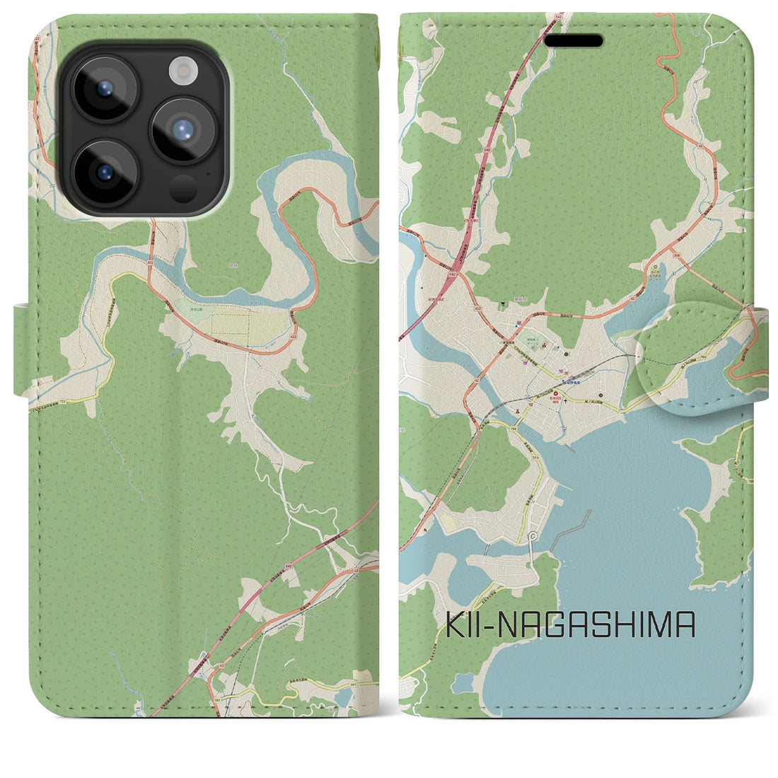 【紀伊長島】地図柄iPhoneケース（手帳両面タイプ・ナチュラル）iPhone 15 Pro Max 用
