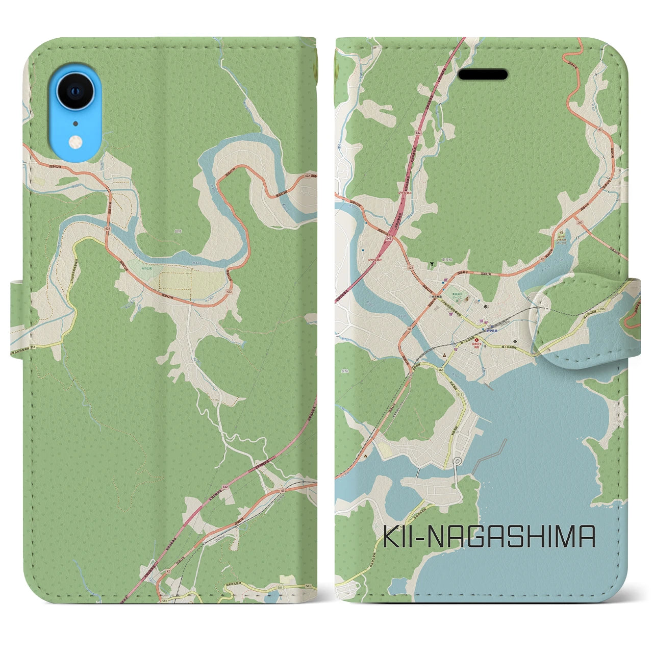 【紀伊長島】地図柄iPhoneケース（手帳両面タイプ・ナチュラル）iPhone XR 用