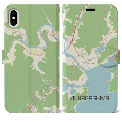 【紀伊長島（三重県）】地図柄iPhoneケース（手帳タイプ）ナチュラル・iPhone XS Max 用
