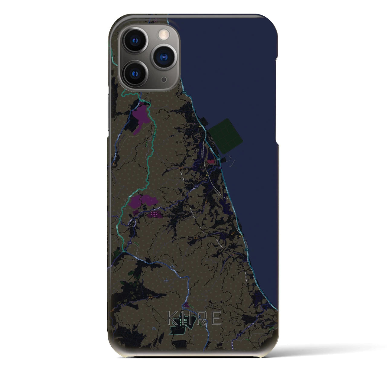 【喜入】地図柄iPhoneケース（バックカバータイプ・ブラック）iPhone 11 Pro Max 用