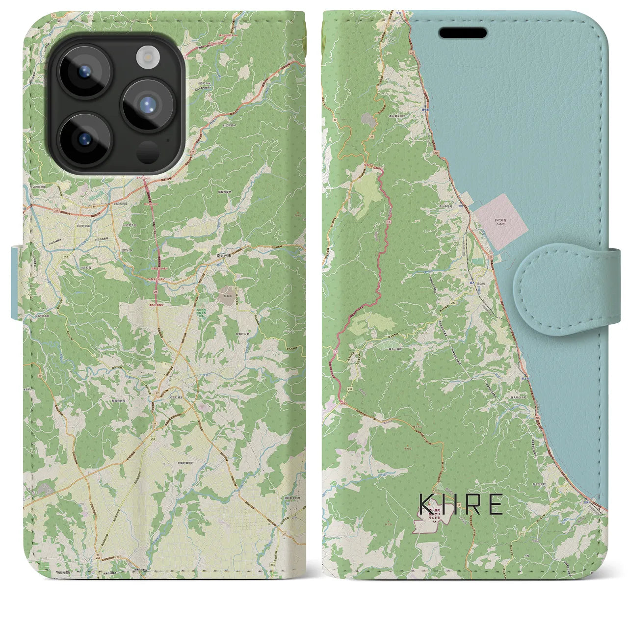 【喜入】地図柄iPhoneケース（手帳両面タイプ・ナチュラル）iPhone 15 Pro Max 用