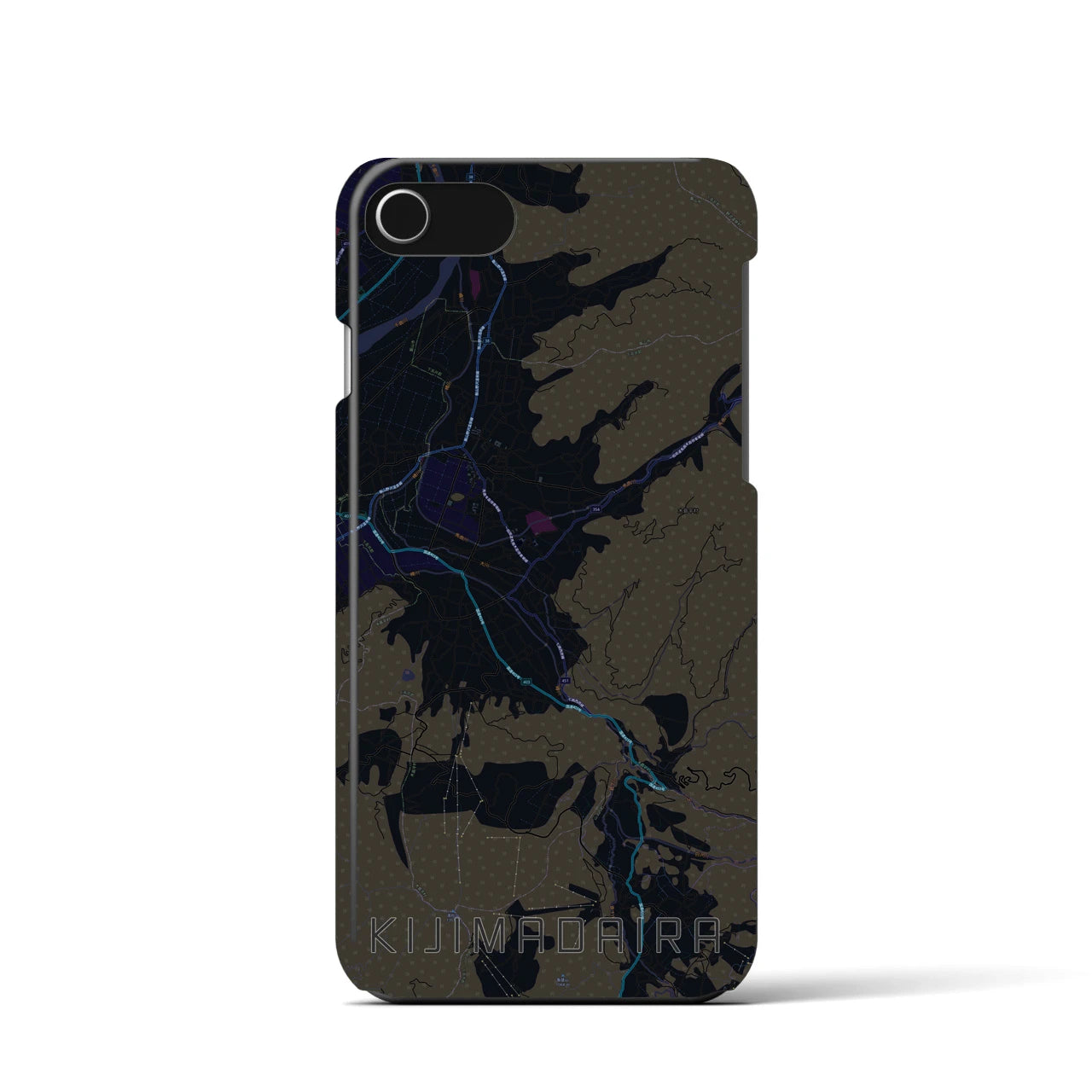 【木島平】地図柄iPhoneケース（バックカバータイプ・ブラック）iPhone SE（第3 / 第2世代） / 8 / 7 / 6s / 6 用