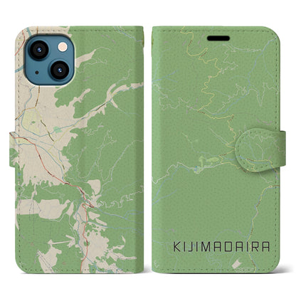 【木島平（長野県）】地図柄iPhoneケース（手帳タイプ）ナチュラル・iPhone 13 用