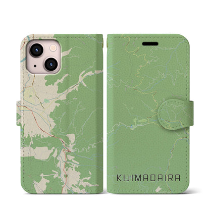 【木島平（長野県）】地図柄iPhoneケース（手帳タイプ）ナチュラル・iPhone 13 mini 用