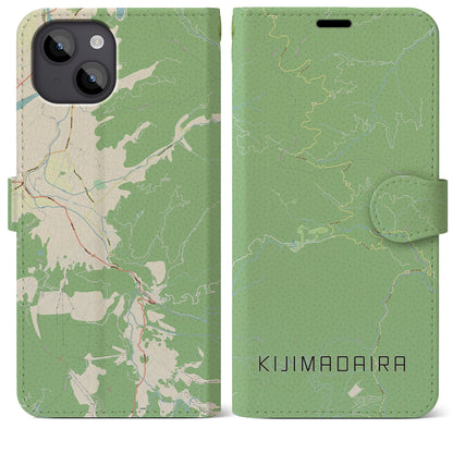 【木島平（長野県）】地図柄iPhoneケース（手帳タイプ）ナチュラル・iPhone 14 Plus 用