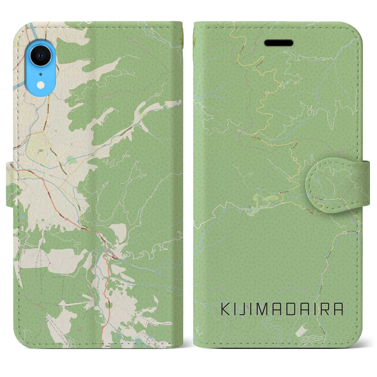 【木島平】地図柄iPhoneケース（手帳両面タイプ・ナチュラル）iPhone XR 用