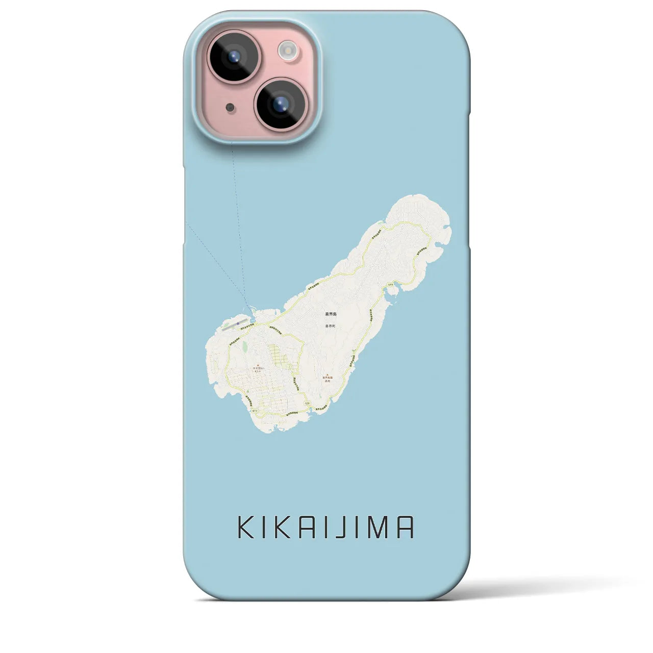 【喜界島】地図柄iPhoneケース（バックカバータイプ・ナチュラル）iPhone 15 Plus 用