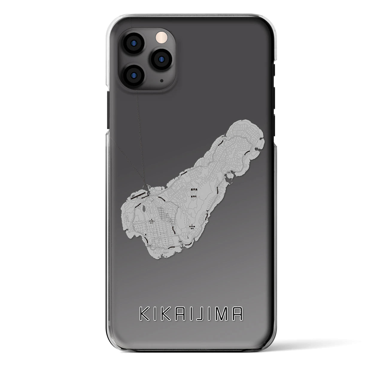【喜界島】地図柄iPhoneケース（クリアタイプ・モノトーン）iPhone 11 Pro Max 用