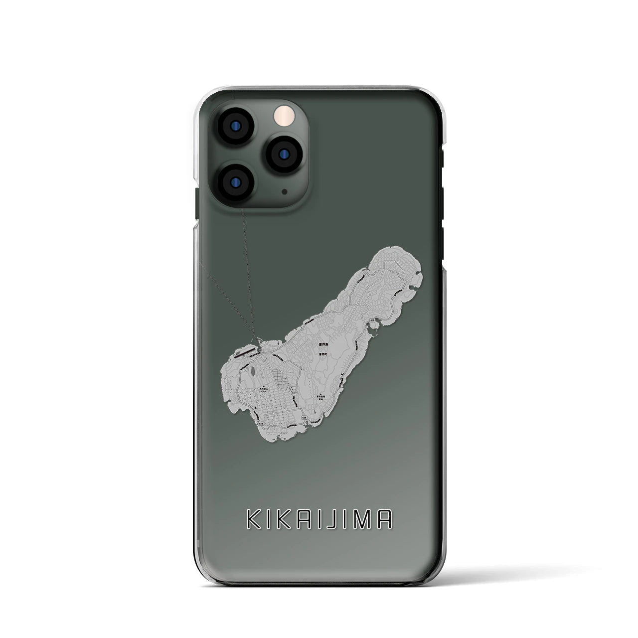 【喜界島】地図柄iPhoneケース（クリアタイプ・モノトーン）iPhone 11 Pro 用