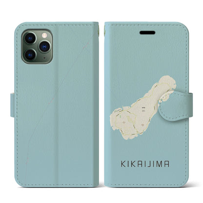 【喜界島（鹿児島県）】地図柄iPhoneケース（手帳タイプ）ナチュラル・iPhone 11 Pro 用